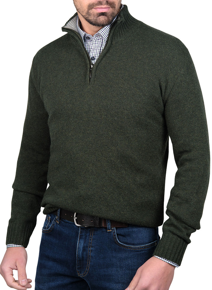 Ανδρικό Πουλόβερ half zip Manetti casual bottle green