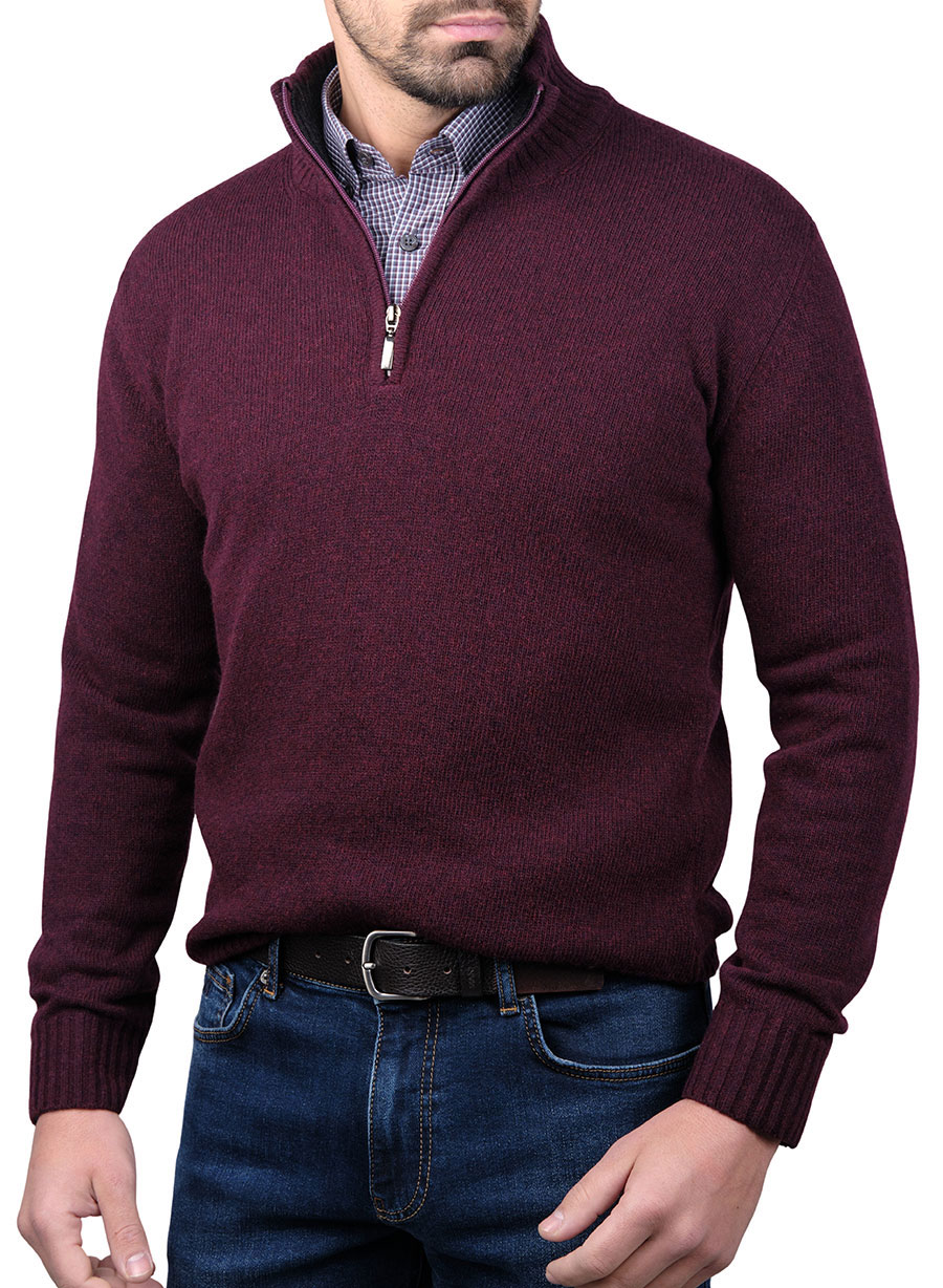 Ανδρικό Πουλόβερ half zip Manetti casual bordeaux