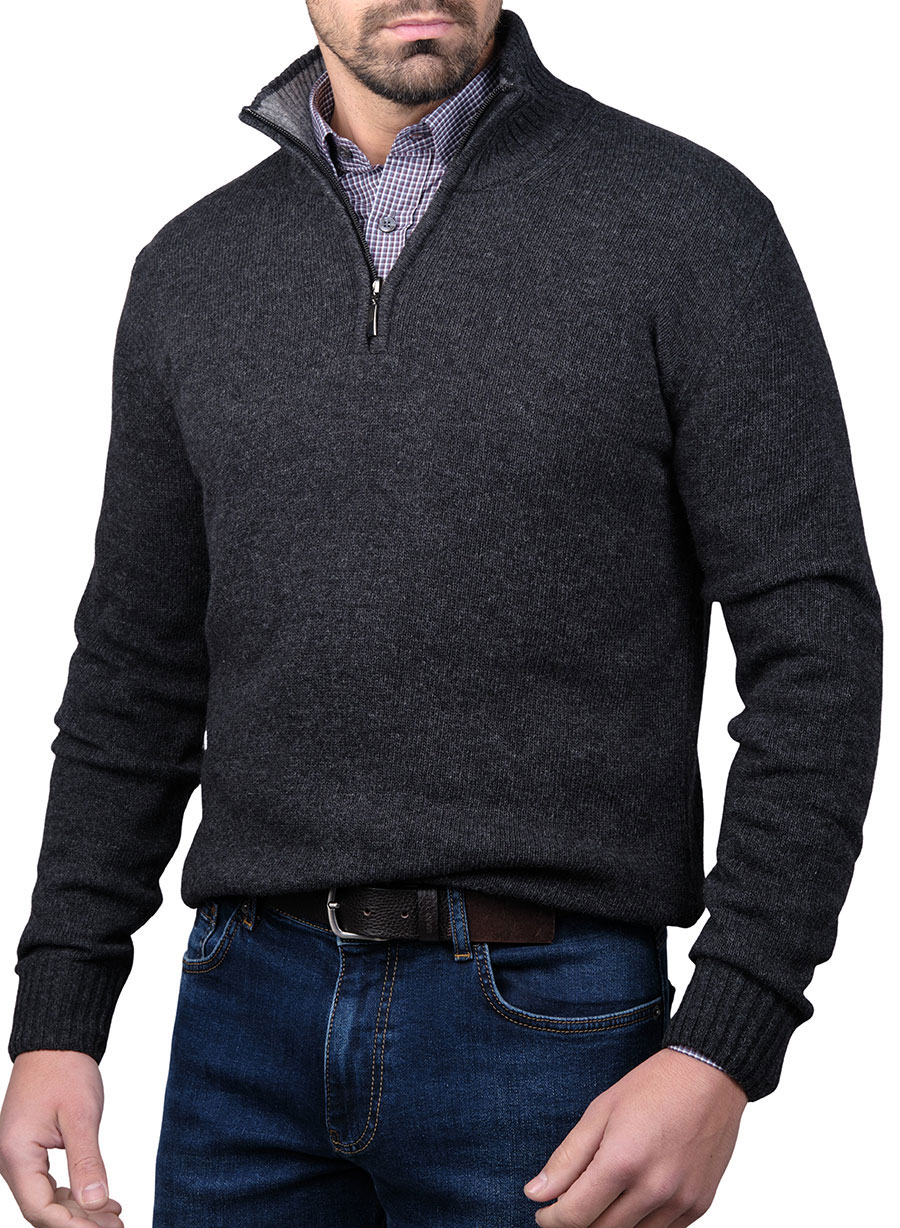 Ανδρικό Πουλόβερ half zip Manetti casual dark grey melange