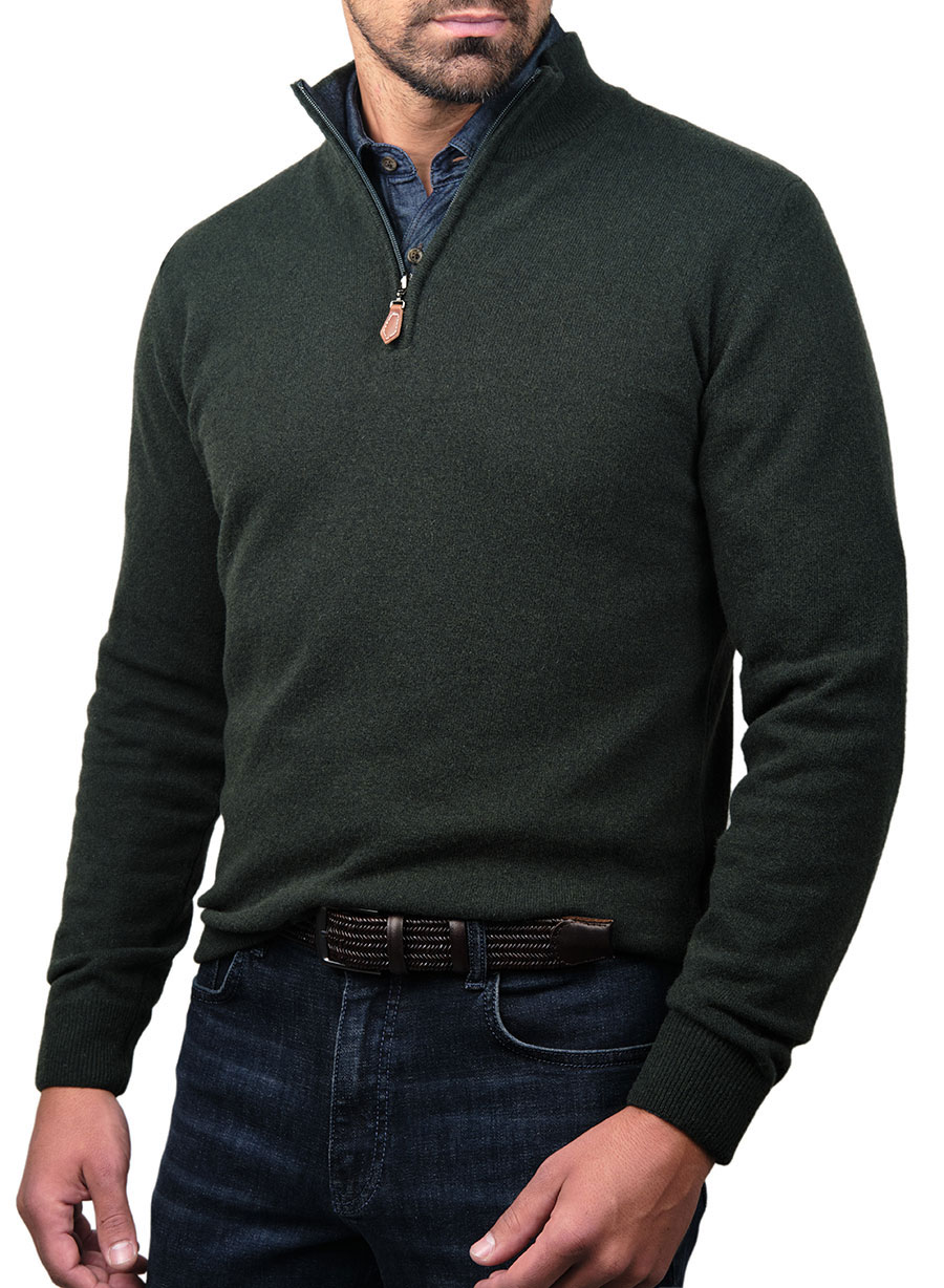 Ανδρικό Πουλόβερ Manetti half zip casual dark green