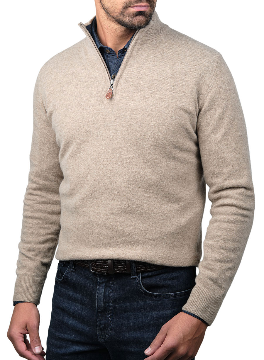 Ανδρικό Πουλόβερ Manetti half zip casual beige melange
