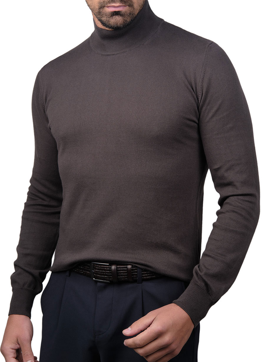 MEN'S HI-NECK ΠΟΥΛΟΒΕΡ MANETTI CASUAL  DARK BROWN
