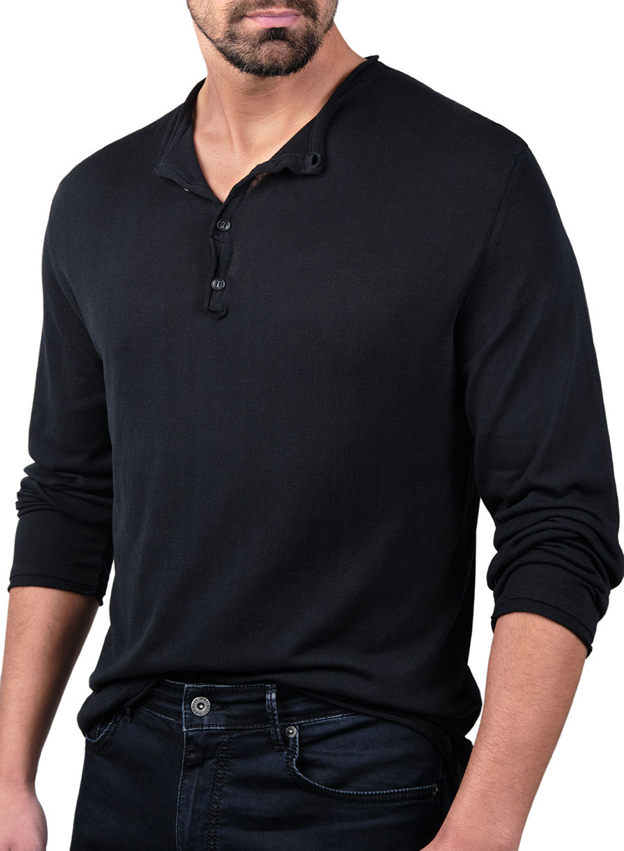 MEN'S KNITWEAR HENLEY MANETTI CASUAL  BLACK