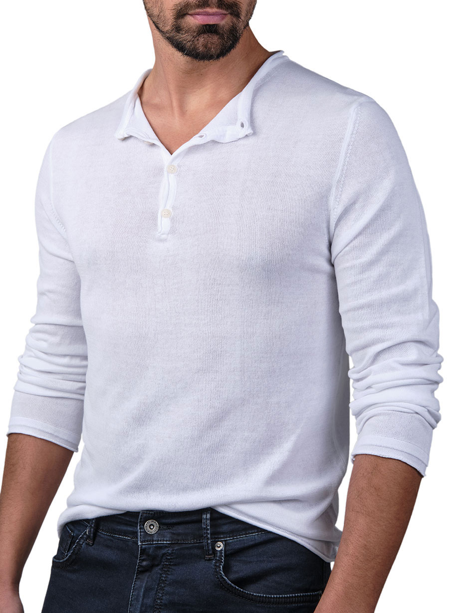 MEN'S KNITWEAR HENLEY MANETTI CASUAL  WHITE