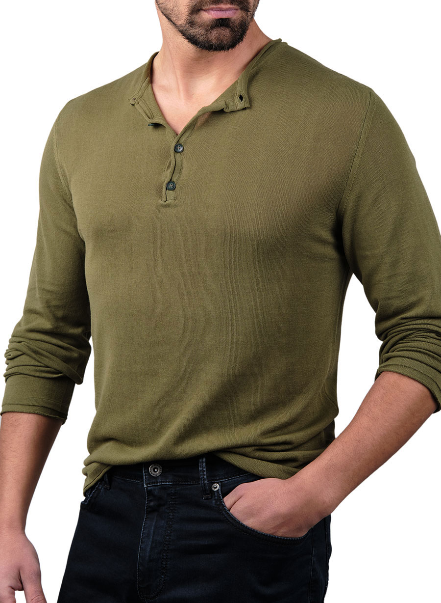 MEN'S KNITWEAR HENLEY MANETTI CASUAL  OLIVE GREEN