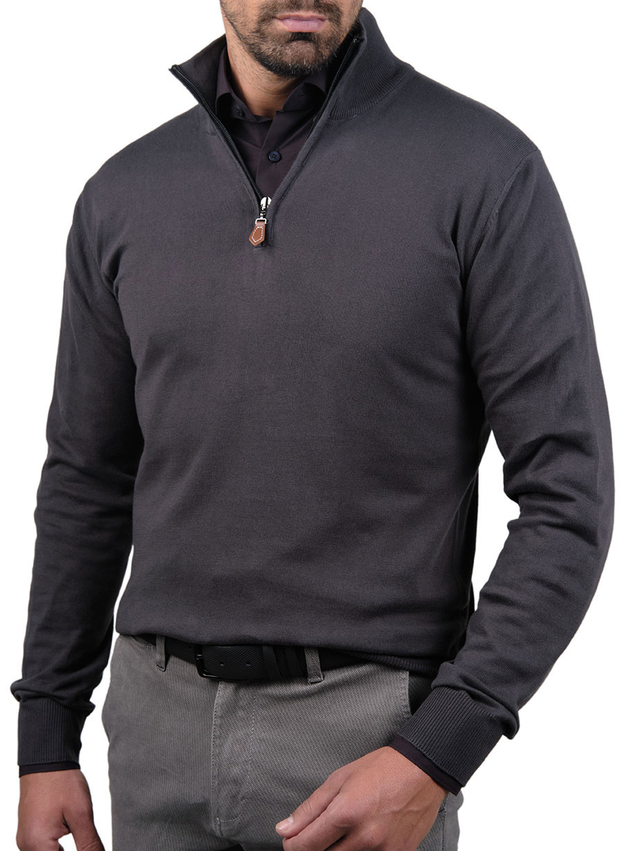 Ανδρικό Πουλόβερ Manetti half zip casual oil grey