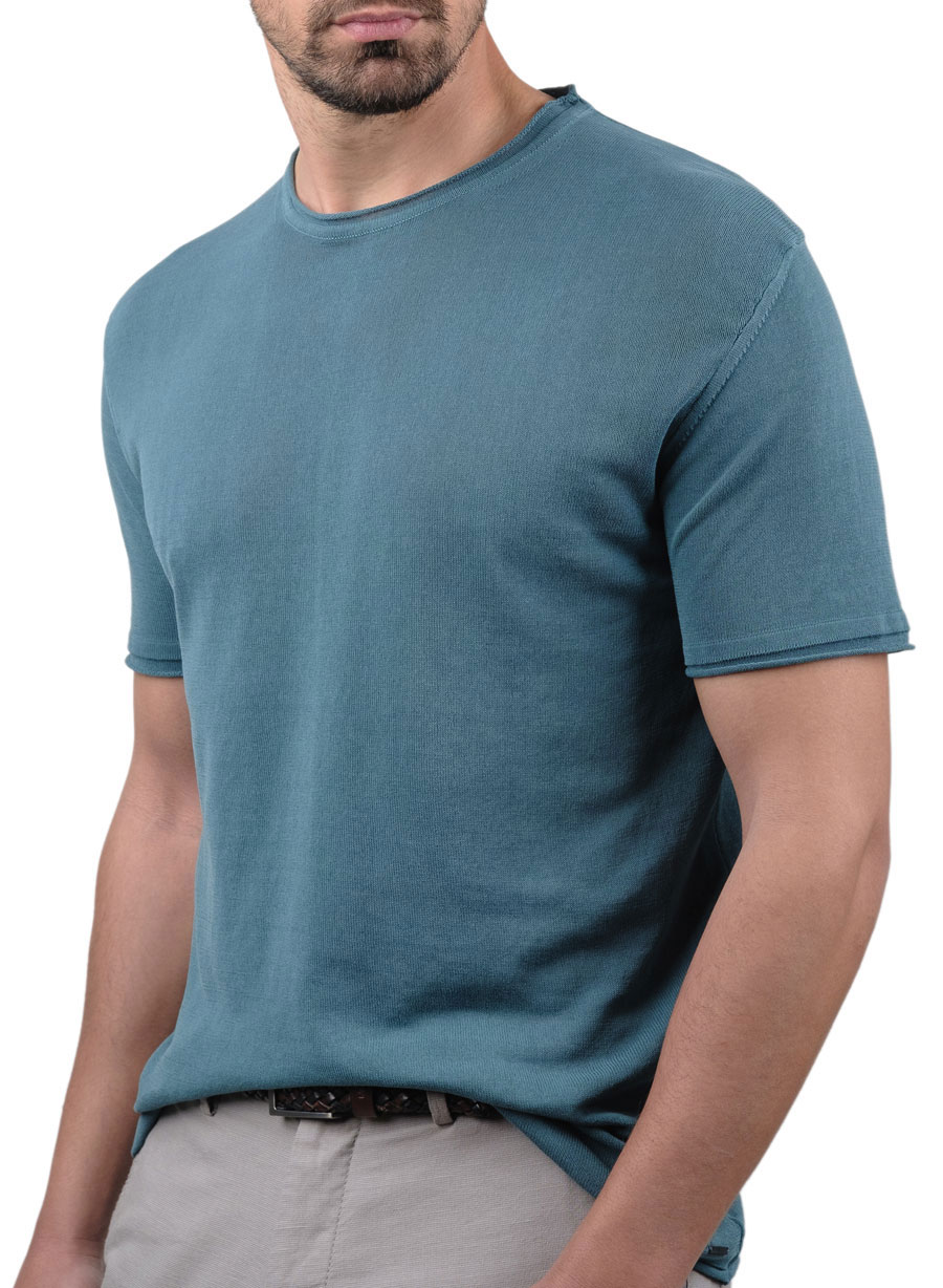 Ανδρικό πλεκτό tshirt manetti casual petrolio