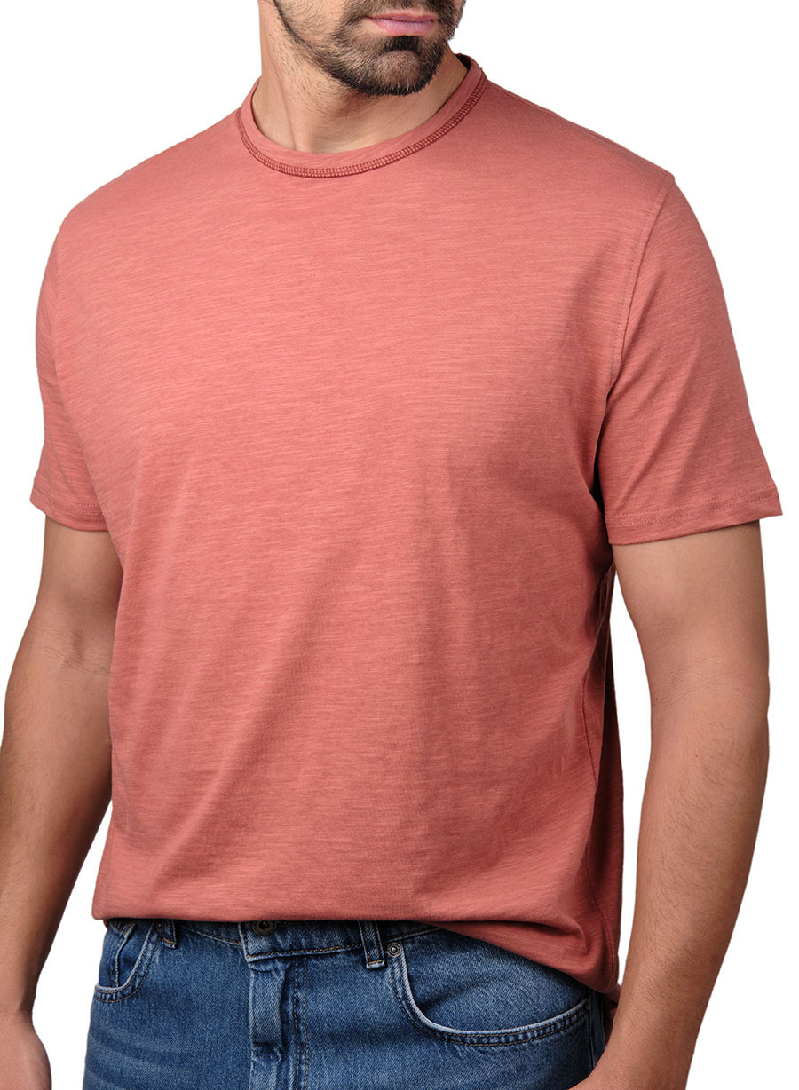 MEN'S T-SHIRT ΚΟΝΤΟ ΜΑΝΙΚΙ MANETTI CASUAL  TERRACOTTA