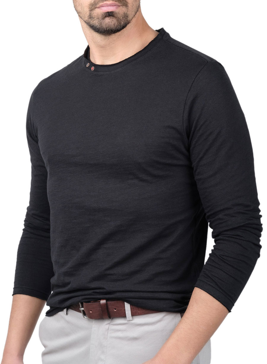 MEN'S ΜΠΛΟΥΖΑ ΜΑΚΡΥ ΜΑΝΙΚΙ ΜΑΝΕΤΤΙ CASUAL  BLACK