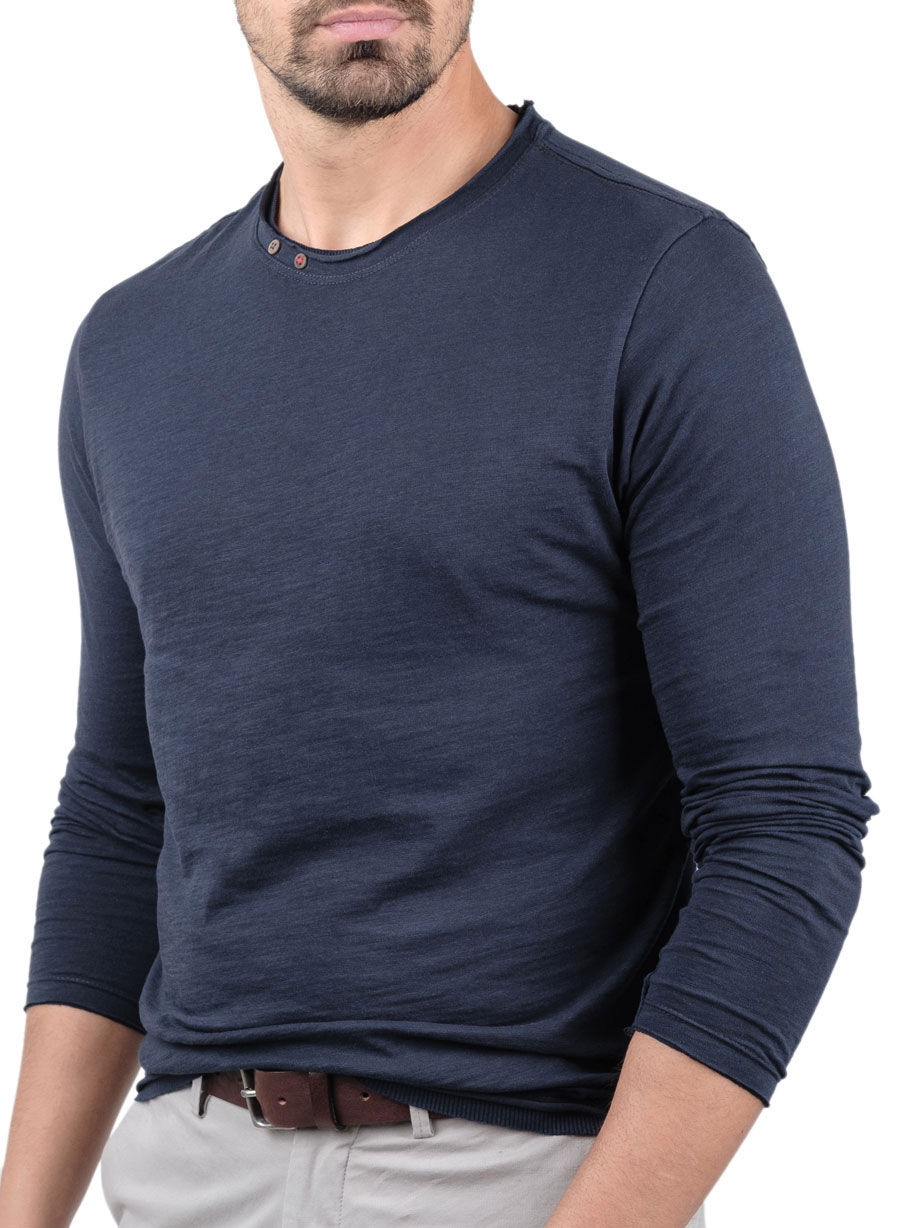 MEN'S ΜΠΛΟΥΖΑ ΜΑΚΡΥ ΜΑΝΙΚΙ ΜΑΝΕΤΤΙ CASUAL  BLUE