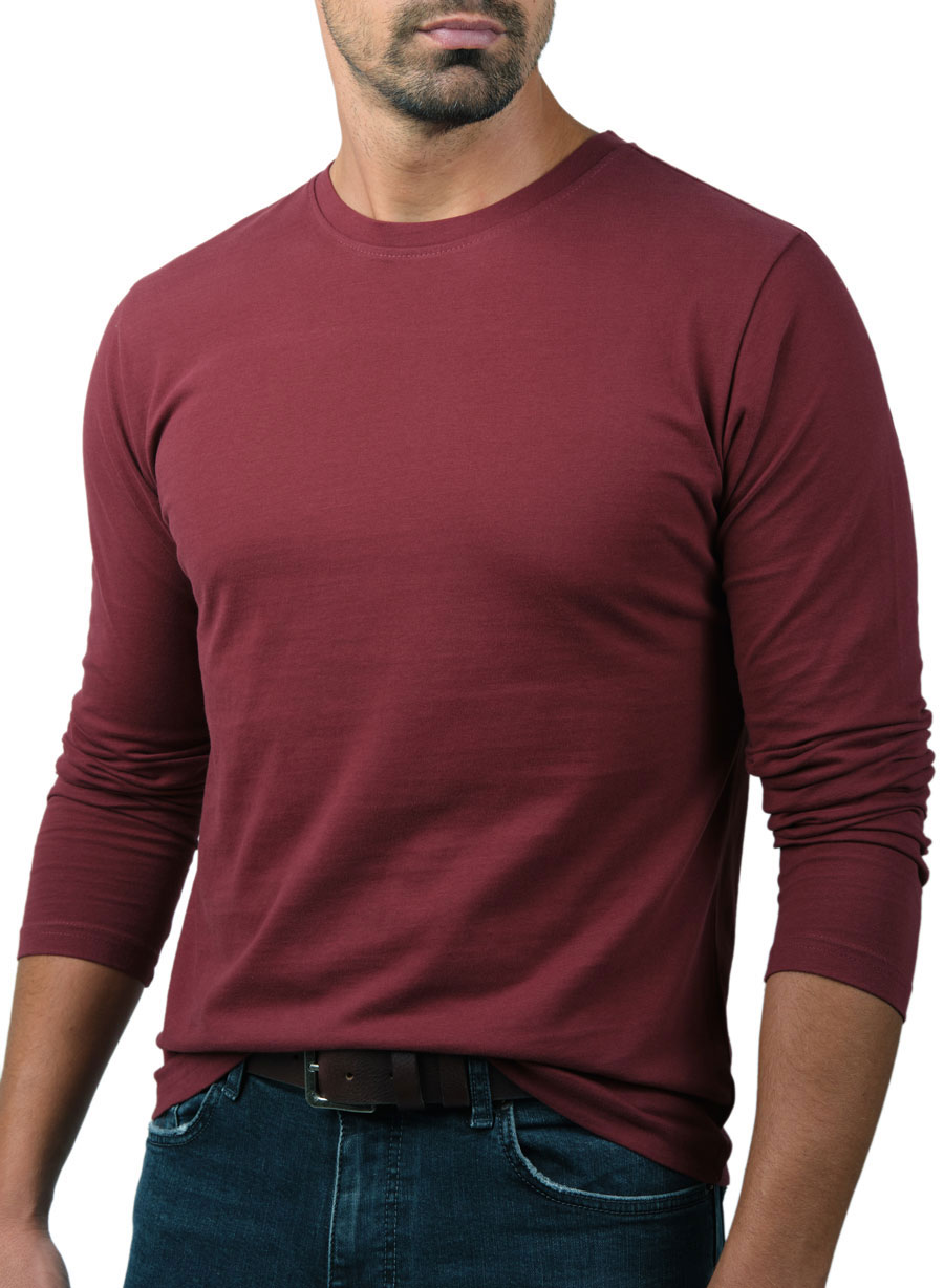 MEN'S TSHIRT ΜΑΚΡΥ ΜΑΝΙΚΙ ΜΑΝΕΤΤΙ CASUAL  BORDEAUX