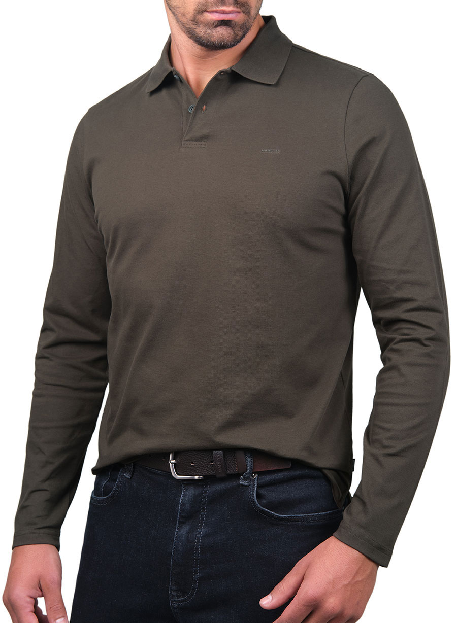 Ανδρικό Polo μακρύ μανίκι Manetti casual brown
