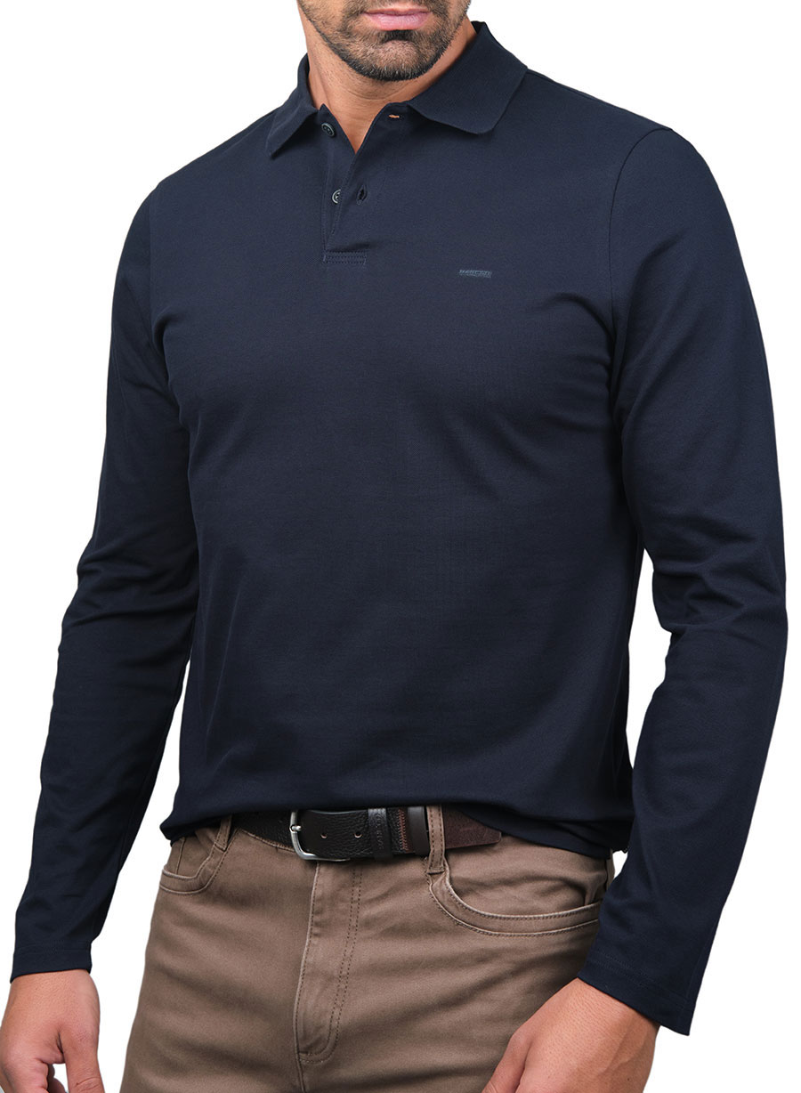 Ανδρικό Polo μακρύ μανίκι Manetti casual navy blue