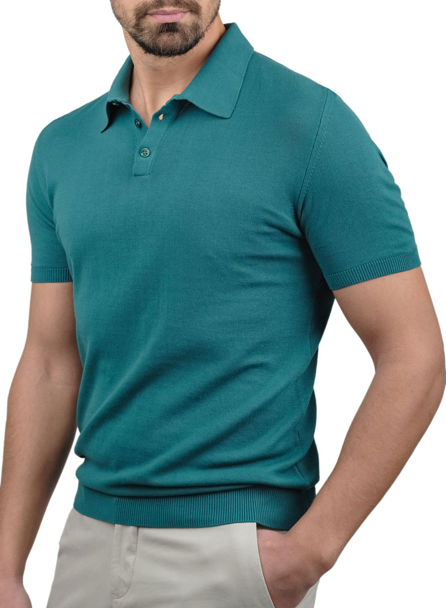 MEN'S MANETTI KNITTED POLO CASUAL  PETROLIO