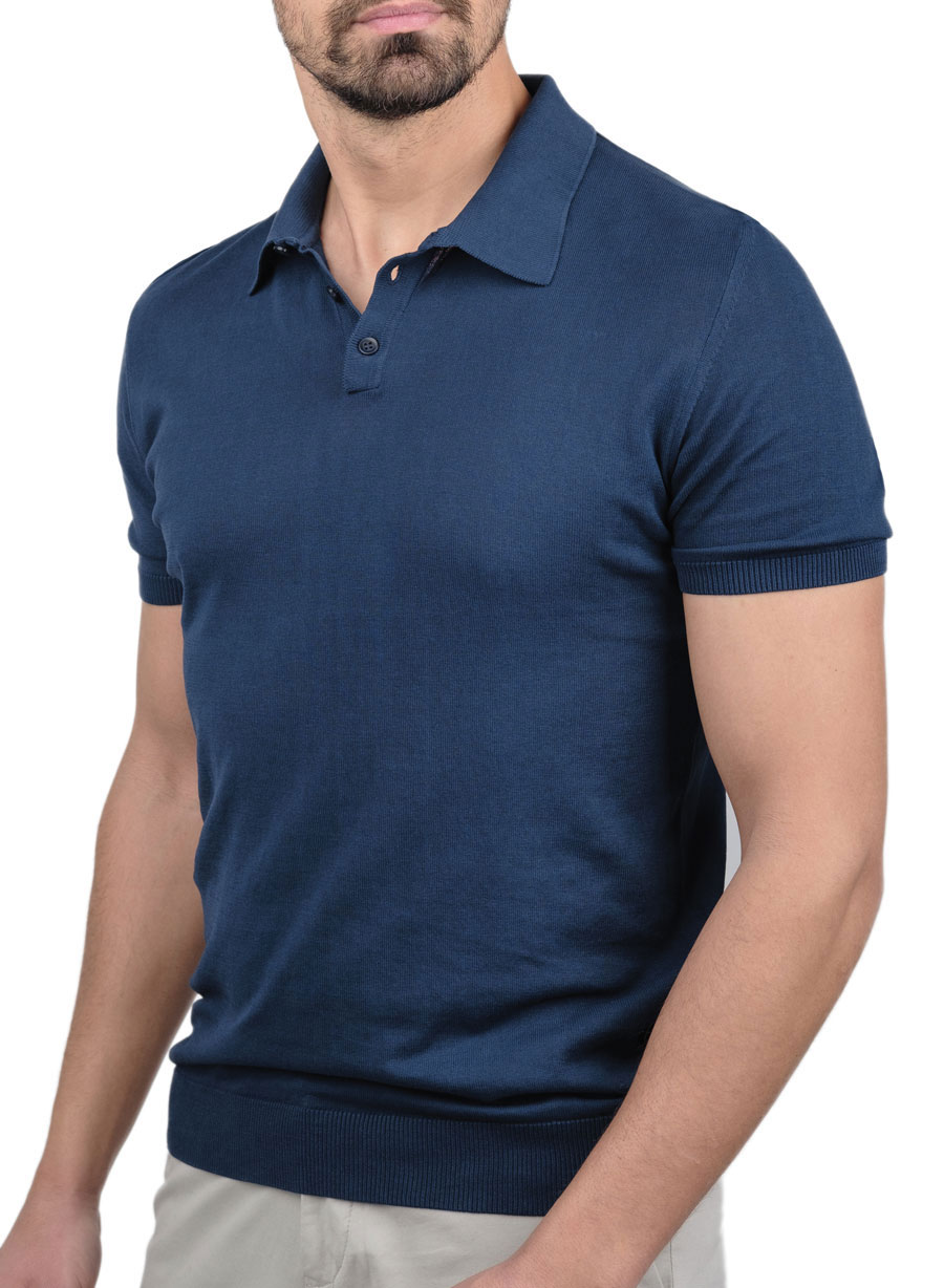 MEN'S MANETTI KNITTED POLO CASUAL  BLUE