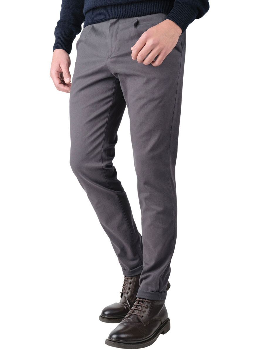 Ανδρικό Παντελονι chinos με πιέτες casual dark grey CHINOS