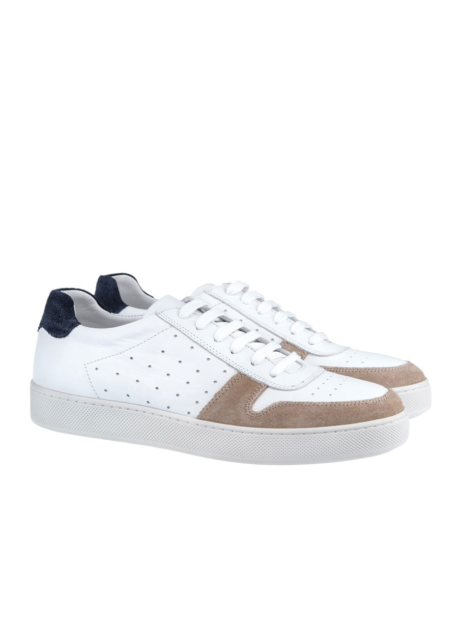 Ανδρικό Δερμάτινο sneaker Manetti casual white blue sand