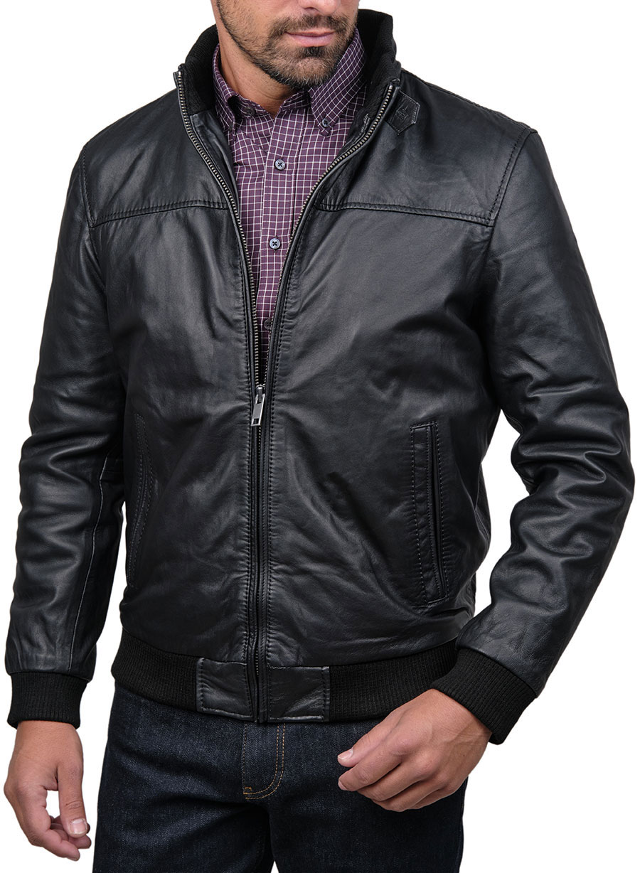 Ανδρικό Δερμάτινο μπουφάν Manetti casual black